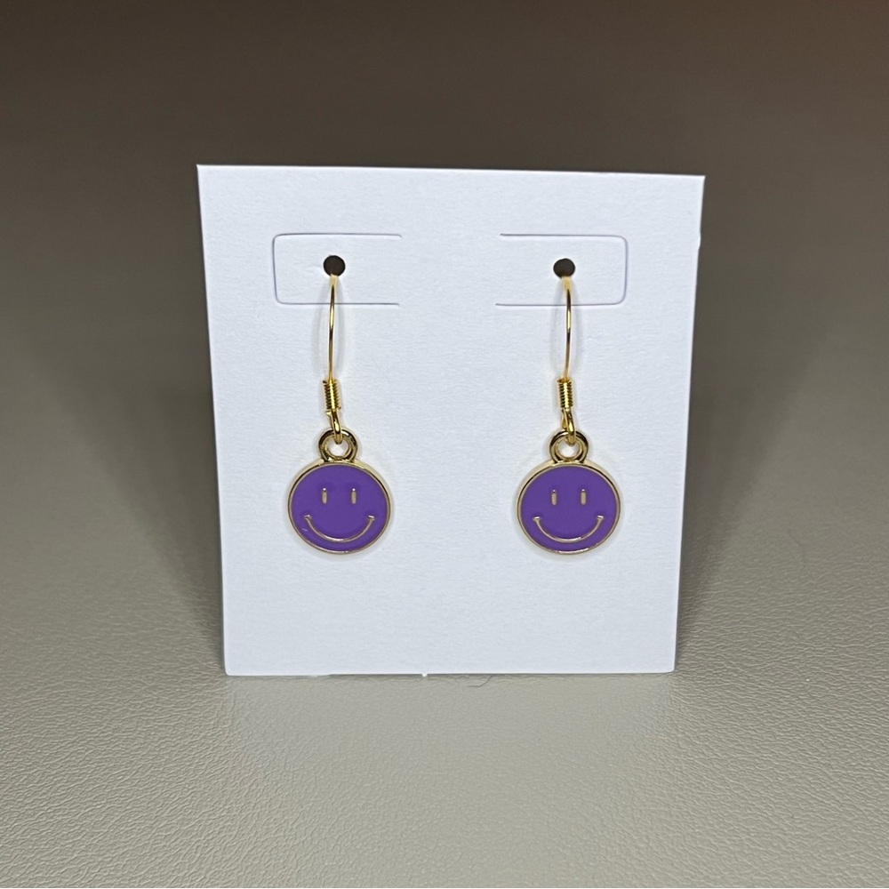 Smiley Face Charm Earrings - 18k Gold Plated